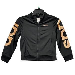 ADIDAS Kids' Black & Rose Gold Tricot Zip-Up Logo Jacket Sz 7/8